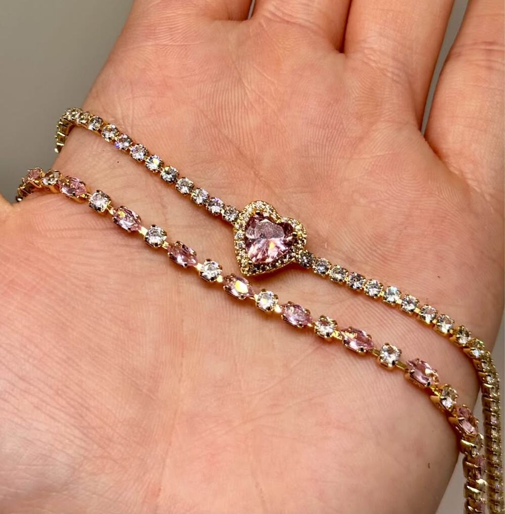 Tarnish Free 7” & 7.5” Gold Plated Blush Pink Crystal Bracelet Set